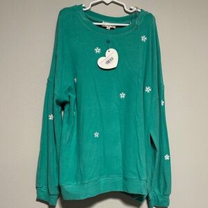 Hayden Girls Teal Sweater with White Floral Details